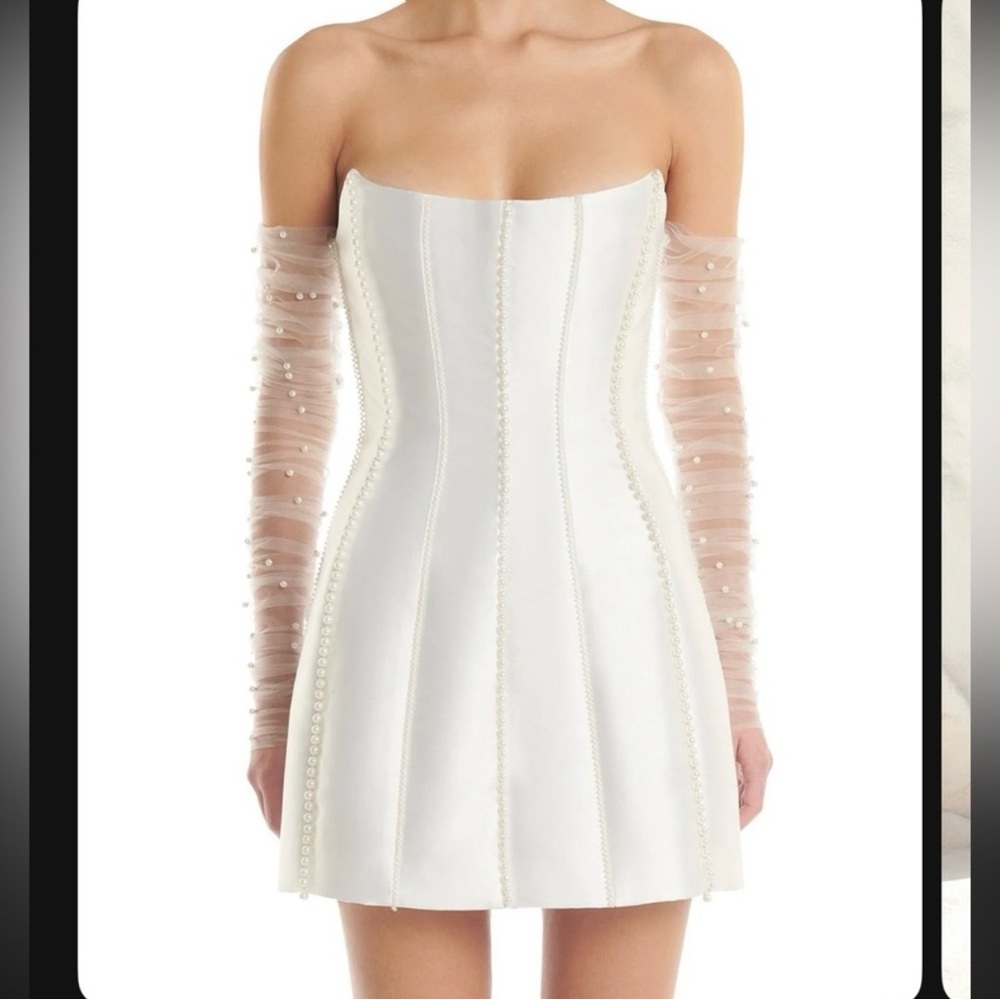 White Pleated Off-Shoulder Mini Dress
